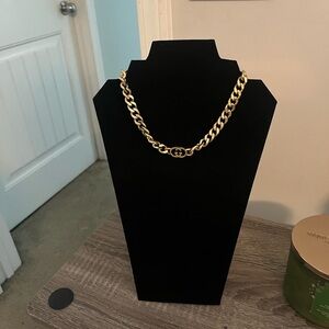 Gold Chunky Chain Necklace with Interlocking Logo Accent